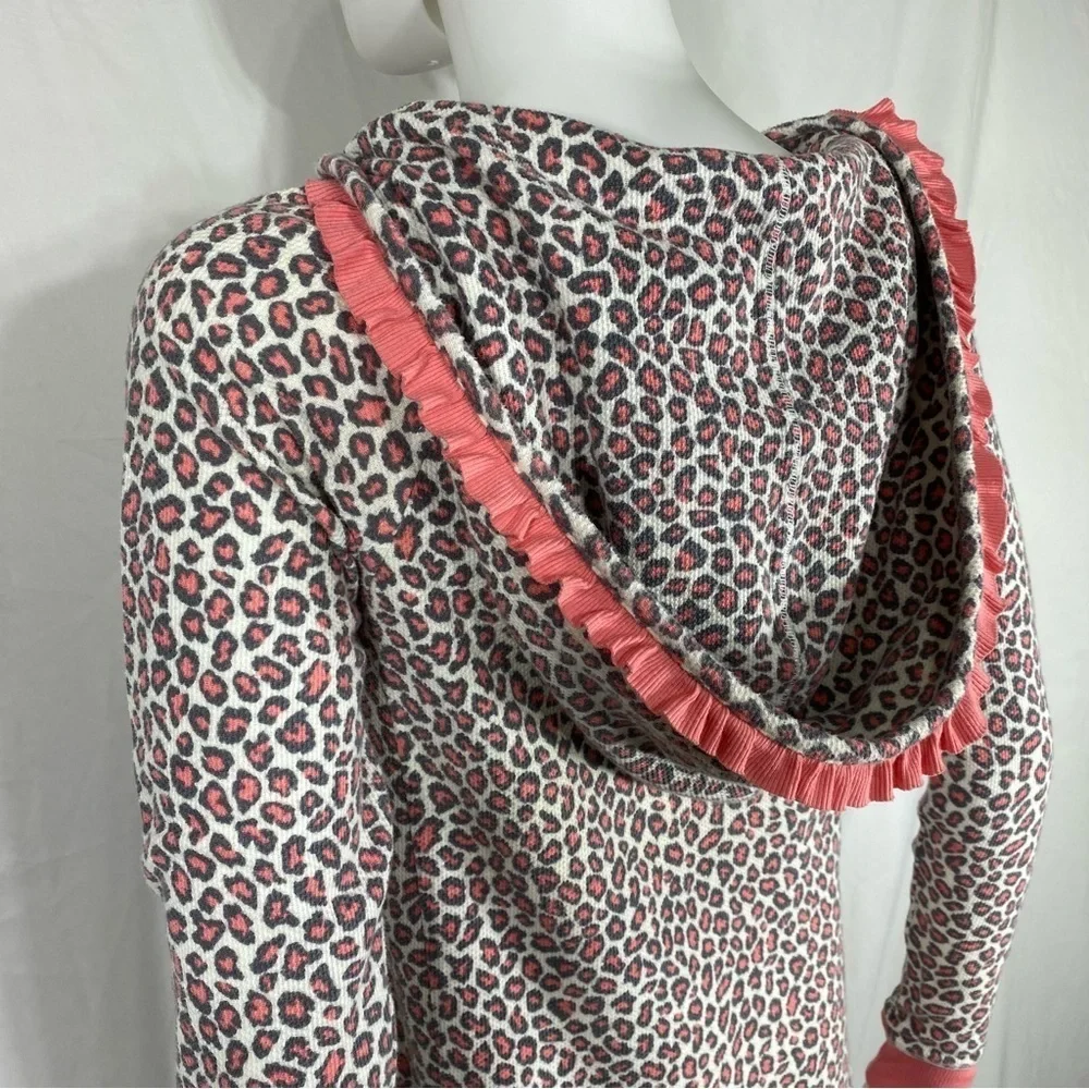 Kensie I Only Sleep in Pretty Pink Animal Print Thermal Hoodie Night Dress